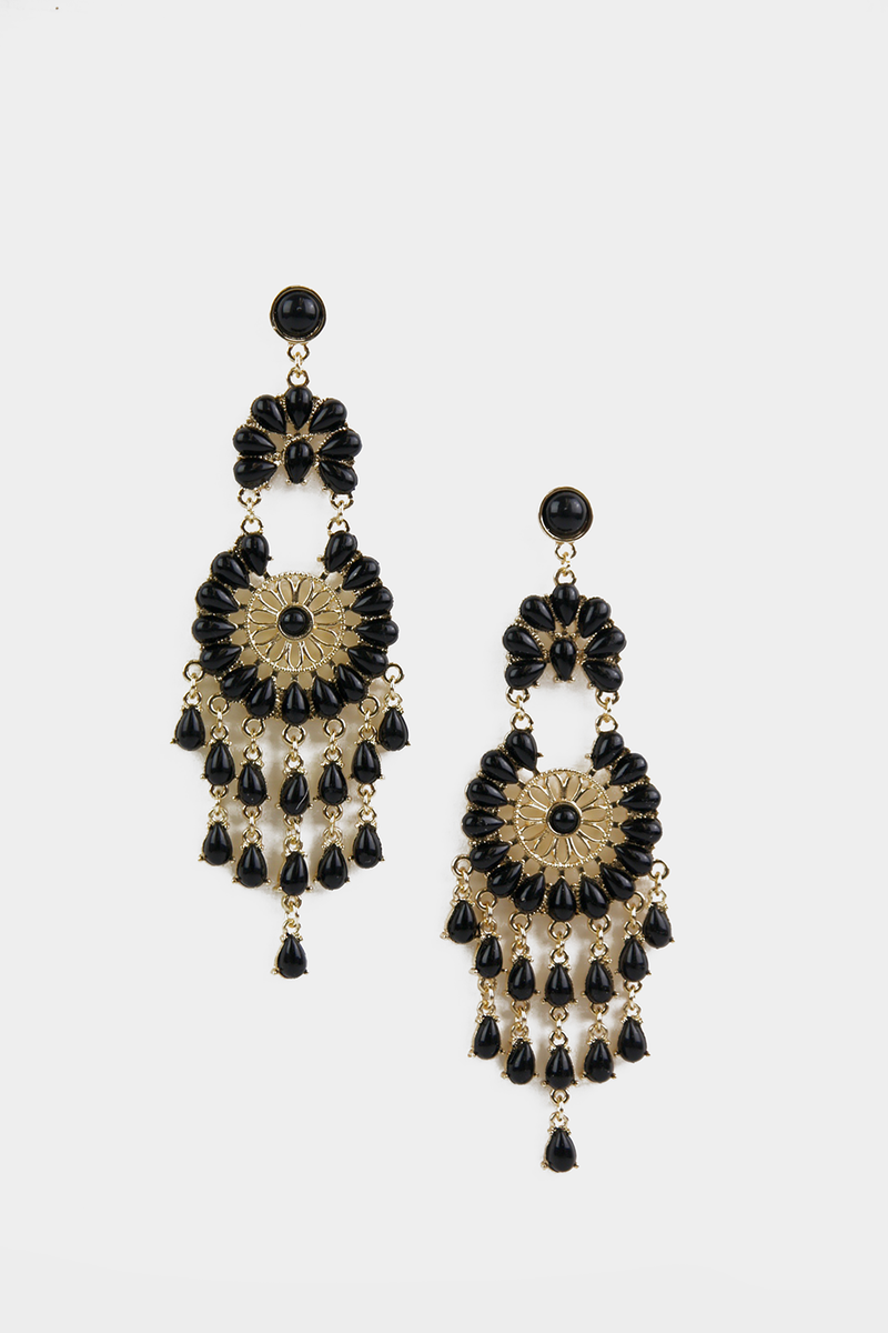 Black Stone Long Dangling Earring - Haute & Rebellious