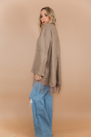 Fringe Poncho Sweater - Beige