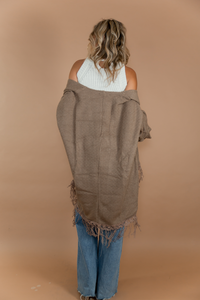 Fringe Poncho Sweater - Beige