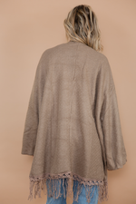 Fringe Poncho Sweater - Beige