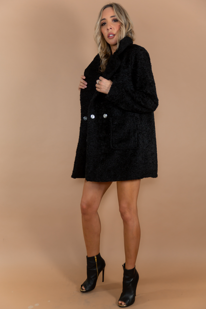 Terry Fur Coat Blazer - Black