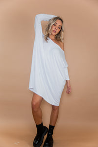 Emma Basic Long Sleeve Shift Dress - White