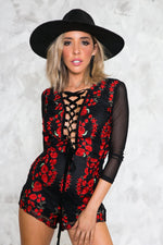Roses Embroidery Lace-Up Romper - Haute & Rebellious
