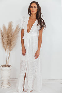 Deep V Eyelet Long Dress