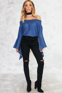 I Can Be There Off-the-Shoulder Top - Dark Blue - Haute & Rebellious