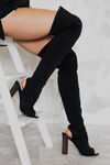 Open Toe Thigh High Boots - Black - Haute & Rebellious