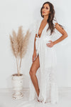Jahna Deep-V Eyelet Long Dress - White