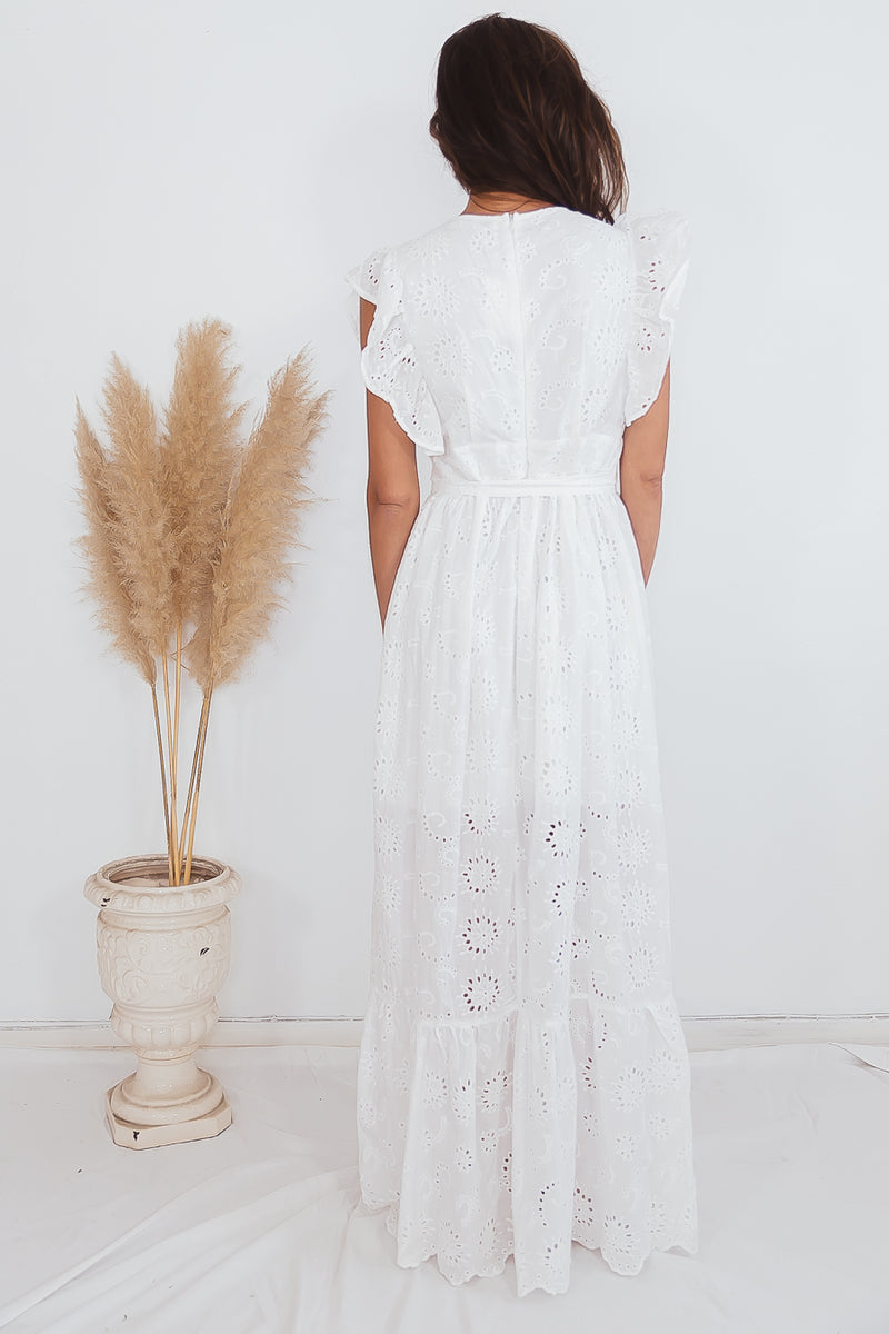 Deep V Eyelet Long Dress