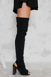 Open Toe Thigh High Boots - Black - Haute & Rebellious