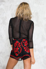 Roses Embroidery Lace-Up Romper - Haute & Rebellious