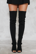 Open Toe Thigh High Boots - Black - Haute & Rebellious