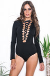 Aniya Lace-Up Bodysuit - Black - Haute & Rebellious