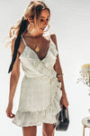 Polka Dot Wrap Mini Dress with Ruffles
