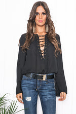 Selah Lace Up Top - Black - Haute & Rebellious