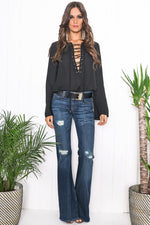 Selah Lace Up Top - Black - Haute & Rebellious