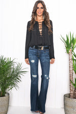 Selah Lace Up Top - Black - Haute & Rebellious