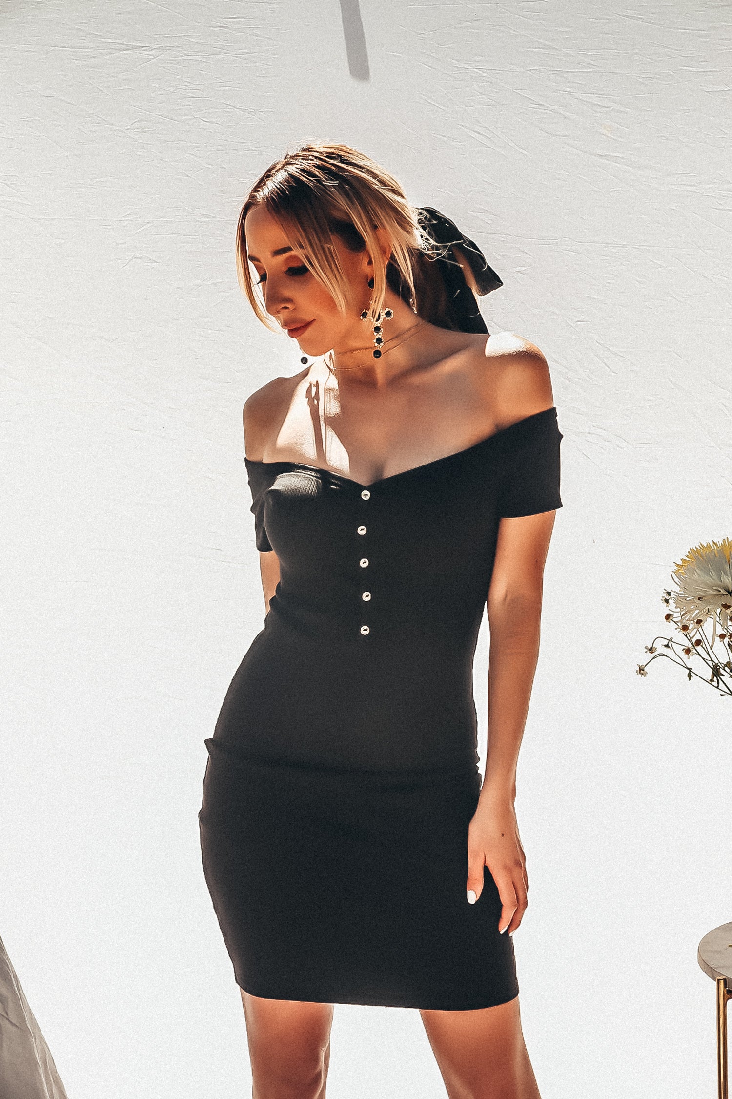 ribbed off the shoulder mini dress Sun-imperial