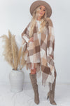 Plaid Poncho - Beige