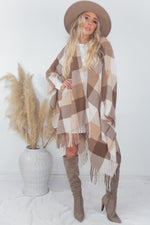 Plaid Poncho - Beige