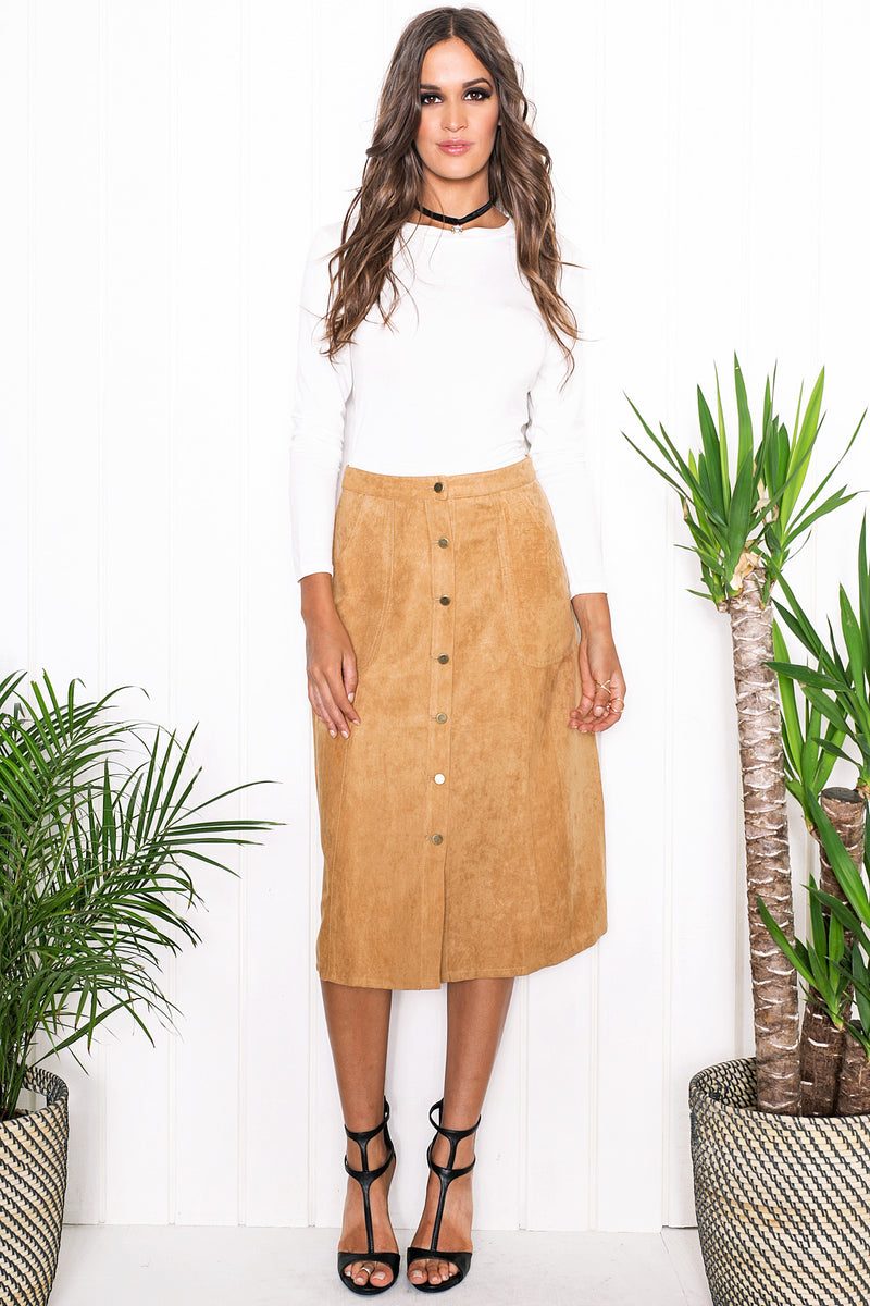 Sabina Suede Midi Skirt - Haute & Rebellious