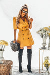 Double-Breasted Coat with Short Sleeves - Mustard