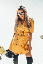Double-Breasted Coat with Short Sleeves - Mustard