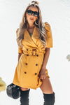 Double-Breasted Coat with Short Sleeves - Mustard