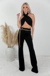 High Waist Crepe Trousers  - Black