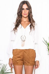 Elida Suede Fringe Shorts - Camel - Haute & Rebellious