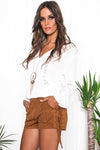 Elida Suede Fringe Shorts - Camel - Haute & Rebellious