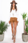 Elida Suede Fringe Shorts - Camel - Haute & Rebellious