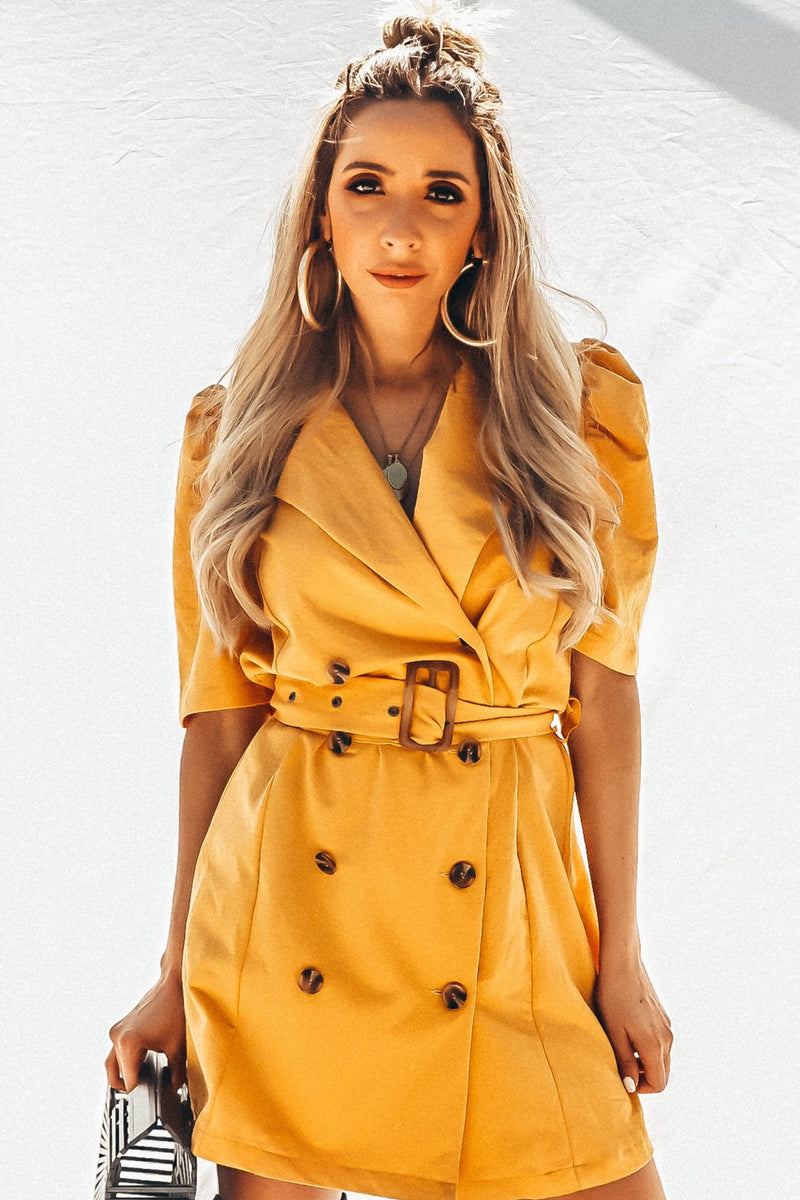 Double-Breasted Coat with Short Sleeves - Mustard