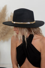 Chain Suede Flat Brim Hat - Black