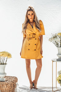 Double-Breasted Coat with Short Sleeves - Mustard