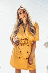 Double-Breasted Coat with Short Sleeves - Mustard