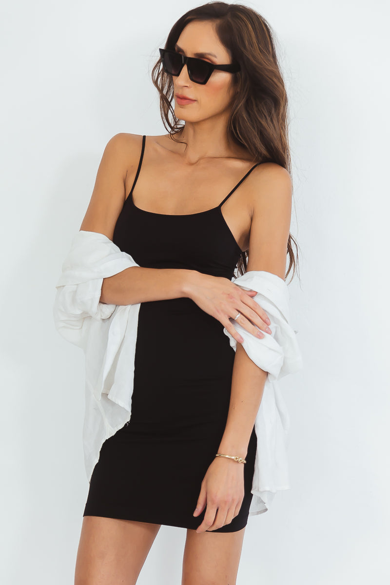 Long Stretch Camisole Dress - Black