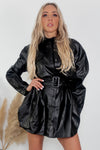 Faux Leather Belt Overshirt - Black