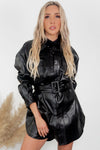 Faux Leather Belt Overshirt - Black