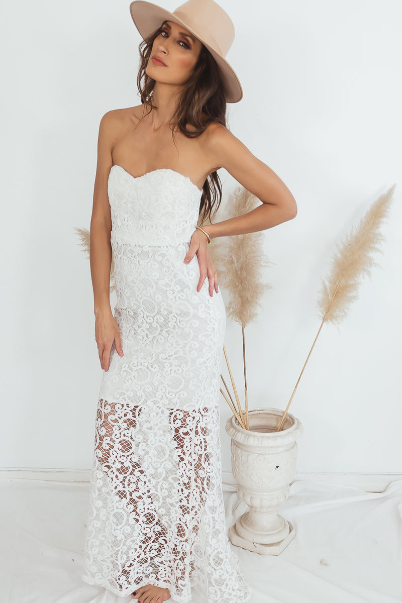 Lace Maxi Dress - White