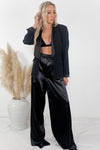 Sleek Out Satin Wide-Leg Pants - Black