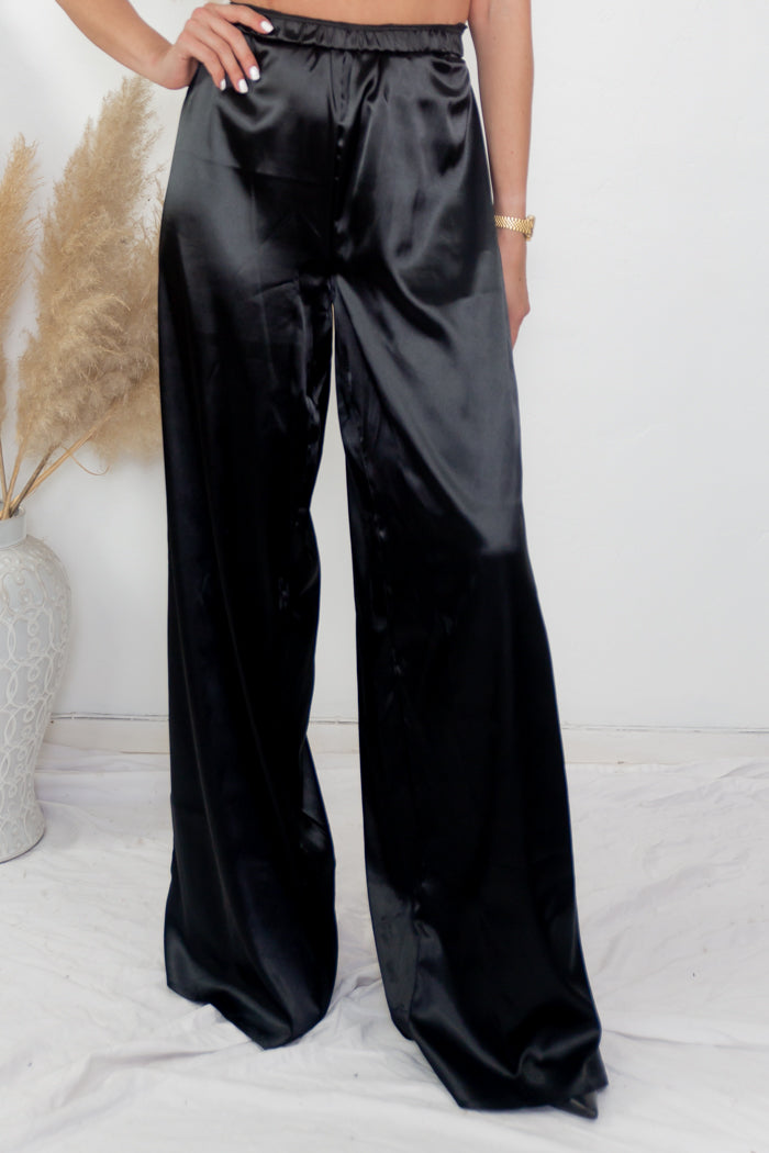 silk dress pants Sleek Out Satin Wide-Leg Pants