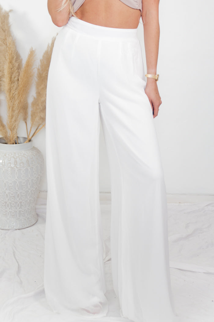 Soft Raya High-Waisted Wide-Leg Pant - White