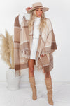 Plaid Poncho - Beige