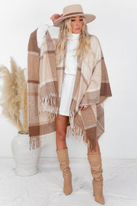 Plaid Poncho - Beige