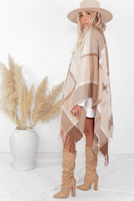 Plaid Poncho - Beige