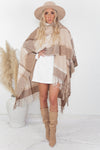 Plaid Poncho - Beige