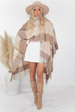 Plaid Poncho - Beige