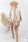 Plaid Poncho - Beige