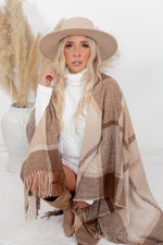 Plaid Poncho - Beige
