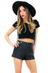 QUIN QUILTED LEATHER OVERALL SHORTS - Haute & Rebellious